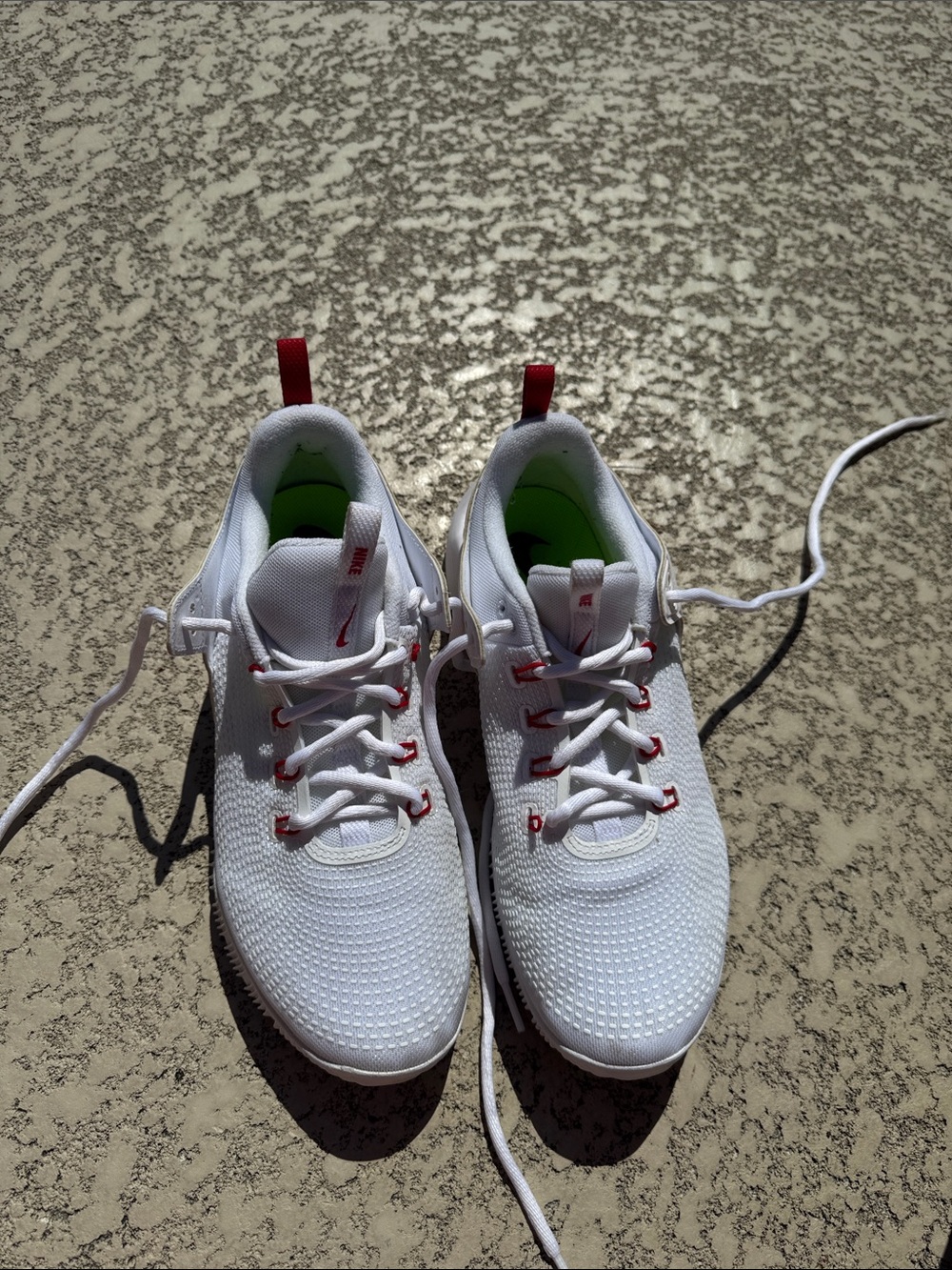 Nike White Mesh Sneakers with Red Accents